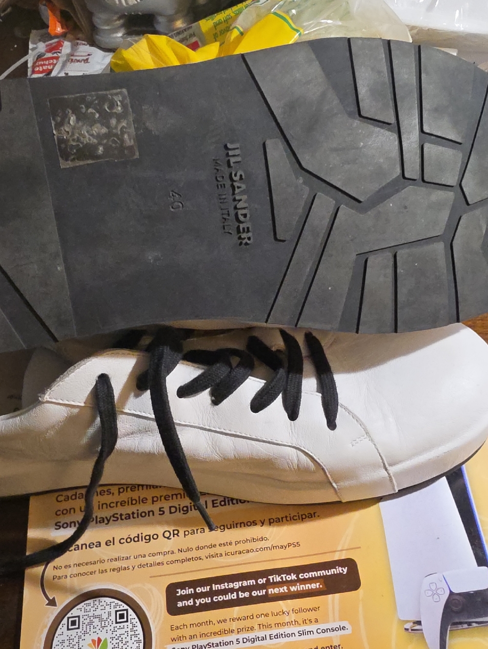 Jil Sander Men's White Leather Sneakers with Black Laces